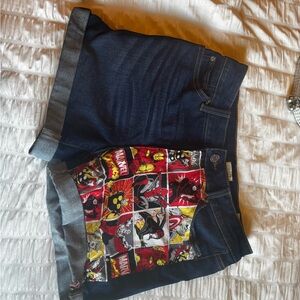 Marvel Comic Print Denim Shorts